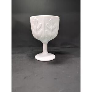 FTD Oak Leaf Milk Glass Pedestal Planter, Vintage Vase, Compote, Decorative Dish